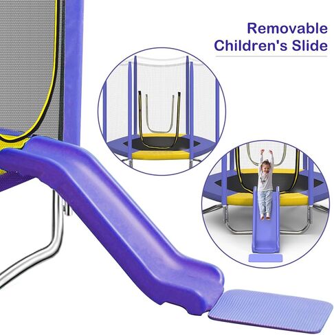 7FT Trampoline for Kids with Safety Enclosure Net Slide and Ladder, Easy Assembly Round Outdoor Recreational Trampoline for Kids and Adults Teens in Saudi Arabia