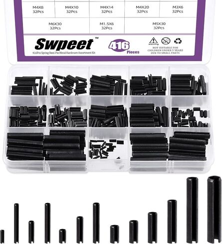Swpeet 230Pcs 11 Sizes M2 M3 M4 M5 M6 M8 M10 Black Metric Roll Pin Assortment Set with Storage Case, Slotted Spring Pin Steel Black Dowel Tension Roll Pin for Home Improvement Automotive Repair in Saudi Arabia