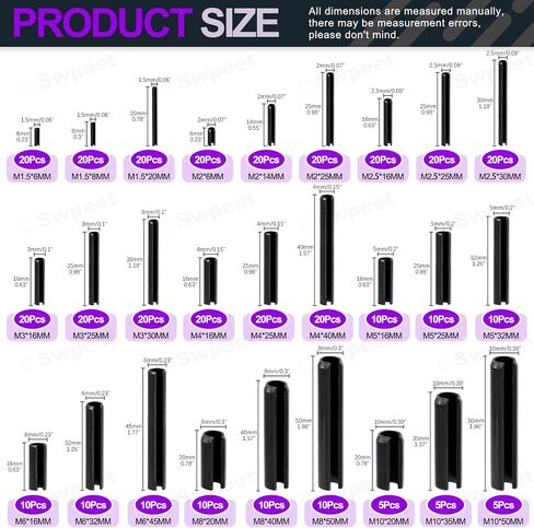 Swpeet 230Pcs 11 Sizes M2 M3 M4 M5 M6 M8 M10 Black Metric Roll Pin Assortment Set with Storage Case, Slotted Spring Pin Steel Black Dowel Tension Roll Pin for Home Improvement Automotive Repair in Saudi Arabia