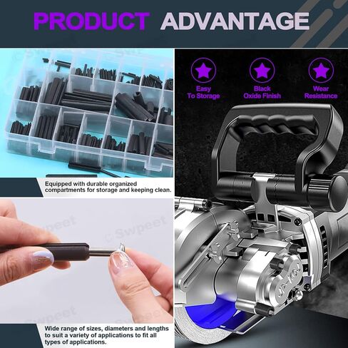 Swpeet 230Pcs 11 Sizes M2 M3 M4 M5 M6 M8 M10 Black Metric Roll Pin Assortment Set with Storage Case, Slotted Spring Pin Steel Black Dowel Tension Roll Pin for Home Improvement Automotive Repair in Saudi Arabia