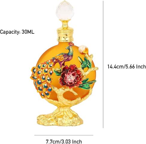 30ML Golden Peacock Glass Perfume Bottle Empty Decorative Fancy Crystal Perfume Bottle Beautiful Vintage Perfume Bottle Can Fill Perfume Essential Oil Bottle Empty, CYJS-036 in Saudi Arabia