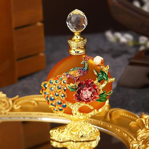30ML Golden Peacock Glass Perfume Bottle Empty Decorative Fancy Crystal Perfume Bottle Beautiful Vintage Perfume Bottle Can Fill Perfume Essential Oil Bottle Empty, CYJS-036 in Saudi Arabia
