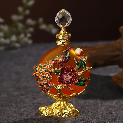 30ML Golden Peacock Glass Perfume Bottle Empty Decorative Fancy Crystal Perfume Bottle Beautiful Vintage Perfume Bottle Can Fill Perfume Essential Oil Bottle Empty, CYJS-036 in Saudi Arabia