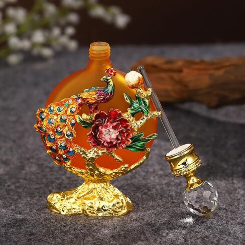 30ML Golden Peacock Glass Perfume Bottle Empty Decorative Fancy Crystal Perfume Bottle Beautiful Vintage Perfume Bottle Can Fill Perfume Essential Oil Bottle Empty, CYJS-036 in Saudi Arabia