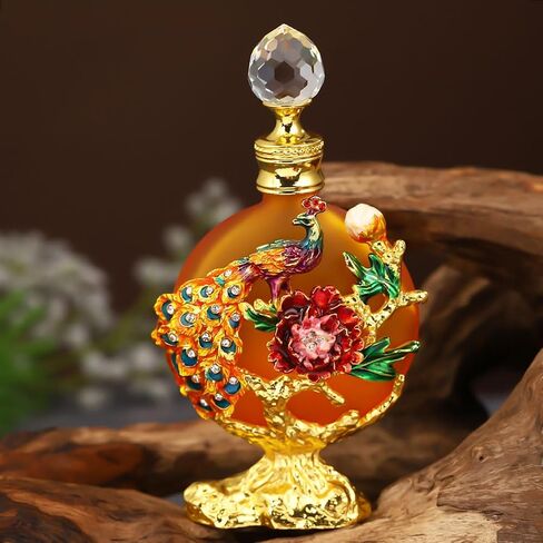 30ML Golden Peacock Glass Perfume Bottle Empty Decorative Fancy Crystal Perfume Bottle Beautiful Vintage Perfume Bottle Can Fill Perfume Essential Oil Bottle Empty, CYJS-036 in Saudi Arabia