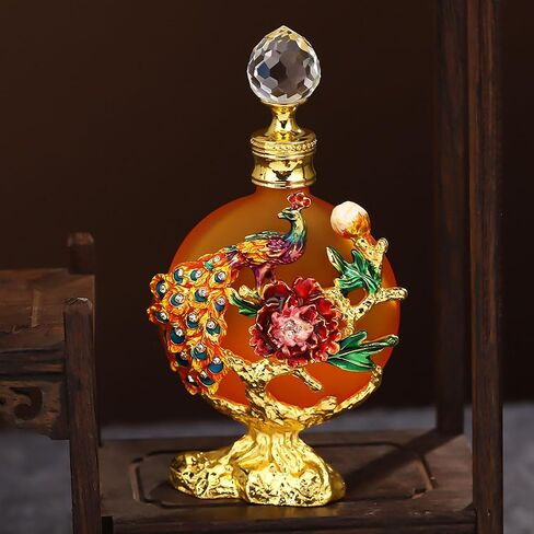 30ML Golden Peacock Glass Perfume Bottle Empty Decorative Fancy Crystal Perfume Bottle Beautiful Vintage Perfume Bottle Can Fill Perfume Essential Oil Bottle Empty, CYJS-036 in Saudi Arabia