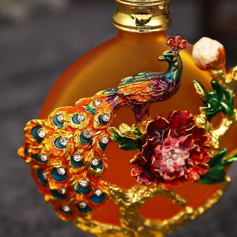 30ML Golden Peacock Glass Perfume Bottle Empty Decorative Fancy Crystal Perfume Bottle Beautiful Vintage Perfume Bottle Can Fill Perfume Essential Oil Bottle Empty, CYJS-036 in Saudi Arabia