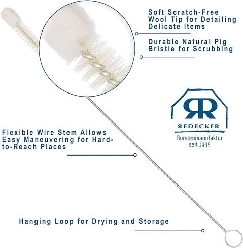 Redecker Pig Bristle and Wool Tip Bottle Cleaning Brush Set with Wire Handles, Set of 5, Various Sizes, Made in Germany in Saudi Arabia