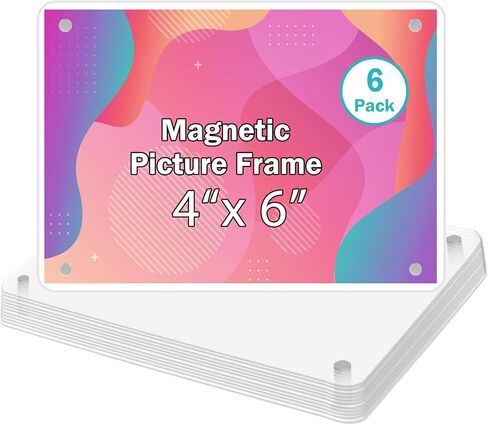 Acrylic Fridge Magnetic Frame, Double Sided Clear Magnetic Picture Frame, Clear Frameless Magnetic Refrigerator Photo Frame for Fujifilm Instax Mini, 5 x 7 Inch,Pack of 6 in Kuwait