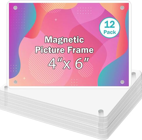 Acrylic Fridge Magnetic Frame, Double Sided Clear Magnetic Picture Frame, Clear Frameless Magnetic Refrigerator Photo Frame for Fujifilm Instax Mini, 42.36x 3.54 Inch,Pack of 12 in Saudi Arabia