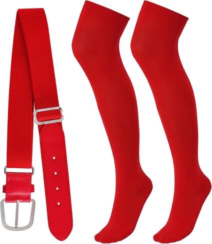 مجموعة جوارب وأحزمة البيسبول للشباب فوق جوارب كرة القدم للركبة مع حزام مرن للكرة اللينة للشباب والأولاد والبنات in Kuwait