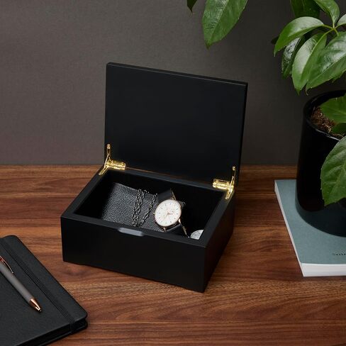 Mile & Stone Keepsake Box, Wooden Box for Storing Mementos, Sturdy Storage Box for Trinkets, Jewelry, and Collectibles, Stylish Memory Box for Men, 8 x 6 x 3.3 Inches, Black in Saudi Arabia