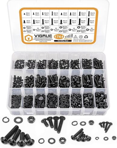 VIGRUE 1744PCS M2 M3 M4 M5 Hex Socket Head Cap Screw Bolts and Nuts Kit, Upgraded Zinc Plated 12.9 Alloy Steel Nuts and Bolts Assortment Kit Metric Machine Screws in Saudi Arabia