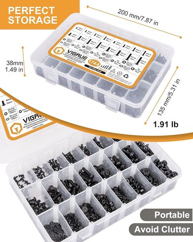 VIGRUE 1744PCS M2 M3 M4 M5 Hex Socket Head Cap Screw Bolts and Nuts Kit, Upgraded Zinc Plated 12.9 Alloy Steel Nuts and Bolts Assortment Kit Metric Machine Screws in Saudi Arabia