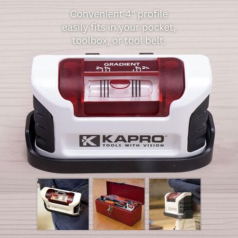 Kapro - 246 Handy Pocket Level - Magnetic - Features VPA Certified & Shock-Resistant Vial - with Rubber End Caps - Pocket-Sized and Compact - Aluminum Box Profile - 4" in Kuwait
