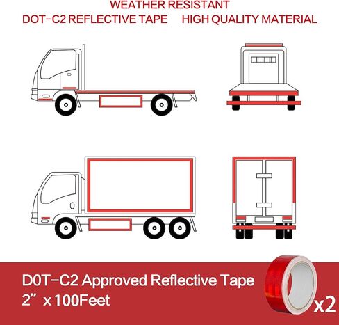 DOT-C2 Reflective Tape, DOT Reflective Tapes 2" x 30Feet Waterproof Red Adhesive Reflector Tape for Trailer Cars Trucks Outdoor in Saudi Arabia