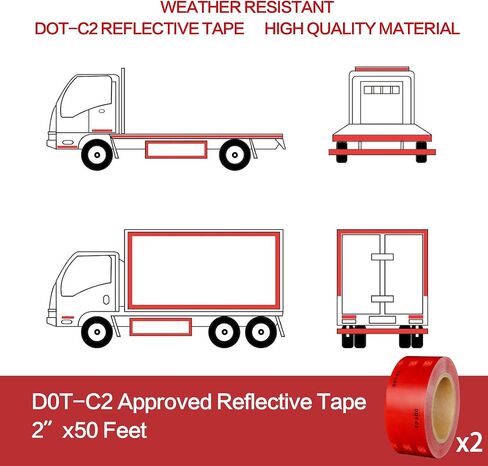 DOT-C2 Reflective Tape, DOT Reflective Tapes 2" x 30Feet Waterproof Red Adhesive Reflector Tape for Trailer Cars Trucks Outdoor in Saudi Arabia