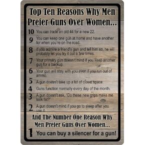 Top 10 Reasons Men Prefer Guns Over Women 2nd Amendment Metal Sign Indoor Outdoor