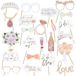 Wedding Photo Booth Props, 23 Pieces Bridal Shower Photo Booth Prop Wedding Photo Props for Bachelorette Props Wedding Shower Party Supplies