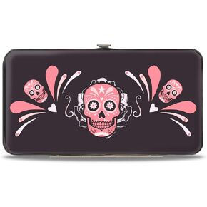 Buckle-Down Women's Hinge Wallet-Sugar Skulls Gray/Pink, Multicolor, 7" x 4"