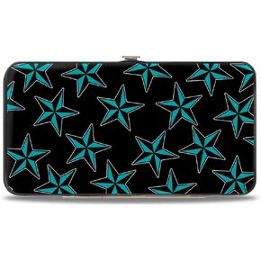 Buckle-Down womens Buckle-down Hinge - Nautical Stars Scattered Black/Turquoise Wallet, Multicolor, 7 x 4 US