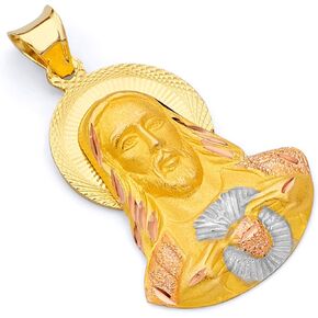 The World Jewelry Center 14k REAL Tri Color Gold Religious Jesus Stamp Charm Pendant