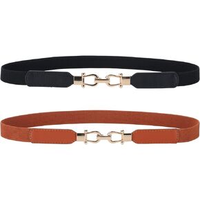 ALAIX Stretchy Belt Retro Elastic Skinny Belts for Women with Retro Gold Buckle Dress Belts Thin Waist Belt 2 Pack 3 Pack