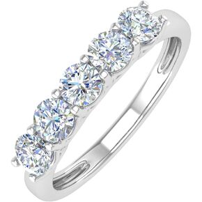 FINEROCK 1 Carat (ctw) 5-Stone Diamond Wedding Band Ring in 14K White Gold - IGI Certified (Ring Size 7) Valentines Day Gift for her