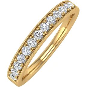 FINEROCK 1/4 Carat Prong Set Diamond Ladies Anniversary Wedding Band in 10K Gold Valentines Day Gift for her