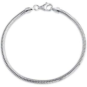 Adabele 1pc Authentic Sterling Silver 3mm Snake Chain Bracelet 6.5" 7" 7.5" 8" 8.5 inch Hypoallergenic Nickel Free Tarnish Resistant Women Men Jewelry Made in Italy