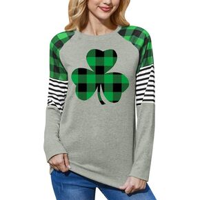 For G and PL Womens St. Patrick's Day Shirt Shamrock Print Irish Raglan Long Sleeve Sweatshirt