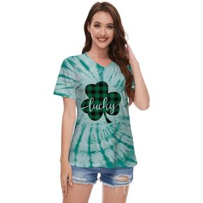 Women Mardi Gras St. Patrick's Day Top Short Sleeve V Neck T Shirt Blouse