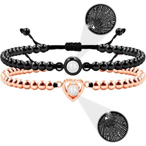 Oneress 100 Languages I LOVE YOU Projection Bracelet for Men and Women, Valentine's Day Stainless steel eternal Personalized ID Bracelets Gift for Friendship Men and Women