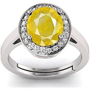 LMDPRAJAPATIS 2.85 Ct Yellow Sapphire Birthstone Natural Pukhraj Gemstone 92.5 Sterling Silver Adjustable Ring for Men & Women