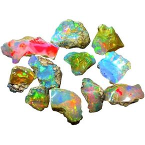 GEMWORLDJAIPUR AAA Quality Natural Ethiopian Opal Jumbo Fire Rough 25 Carats 5-8 Pcs, Natural Opal Gemstones Raw For cutting cabbing polishing DIY art and craft, 10-15 MM, White
