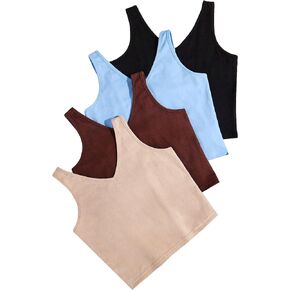 Milumia Girl's 4 Pack Summer V Neck Cami Tank Tops Sleeveless Casual Solid Crop Tops