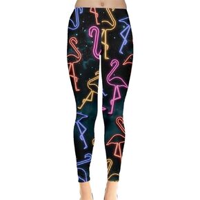 CowCow Womens Flamingo Birds Feather Summer Hot Tropical Party Beach Leggings, XS-5XL