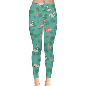 CowCow Womens Flamingo Birds Feather Summer Hot Tropical Party Beach Leggings, XS-5XL