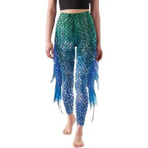 Mermaid Yoga Print Leggings for Women Plus Size Fish Scale High Waisted Pants Halloween Costume Tights