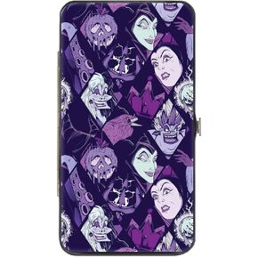 Buckle-Down Disney Wallet, Hinged, Disney Villain Expressions and Icon Blocks Purples, Vegan Leather