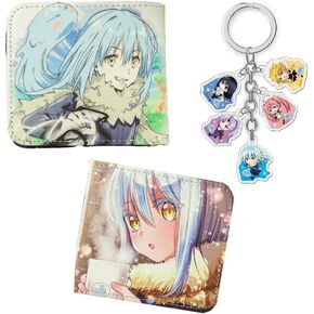 Rimuru Tempest Wallet Cosplay Costume Purse Leather Card Holder with Slime Keychain Props Accessories (Blue Short wallet)