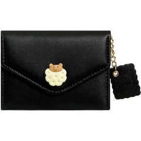 KOTORA Small Wallets for Women Cute Animal Biscuit Keychain Leather Thin Slim Pocket Wallet Girls Ladies Card Holder with ID Window
