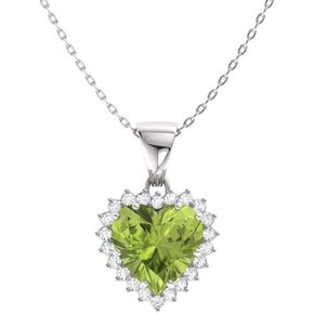 Diamondere Natural and Certified Heart Cut Gemstone and Diamond Halo Necklace in 14k Solid Gold | 1.14 Carat Pendant with Chain Valentine's Day gift for her