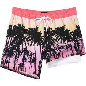 SURF CUZ Mens Swim Trunks with Compression Liner 2 in 1 Swimming Trunks Quick Dry Swim Shorts Bathing Suit Zipper Pockets
