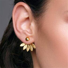 Lotus Flower Earrings Studs Front Back Jacket Minimal Women Dainty Everyday Jewelry