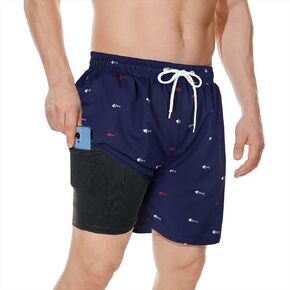 American Trends Mens Swim Trunks with Compression Liner Quick Dry Beach Shorts for Men with Pockets Beach Wear Clothing