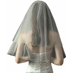 Wedding Short Bridal Veil White Pearl Veil Soft Tulle Veil Bridal Veils Bridal Veils Headpieces for Women and Teen Girls