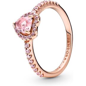 Pandora Sparkling Elevated Heart Ring - Rose Gold Ring for Women - Layering or Stackable Ring - Gift for Her - 14k Rose Gold-Plated Rose with Cubic Zirconia, With Gift Box