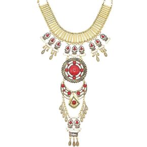 idealway Retro Boho Tribal Tassel Collar Bib Chain Chunky Pendant Statement Necklace Choker for Women