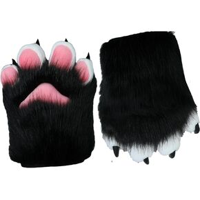 Wolf Paw Gloves Faux Fur Cat Paw All Cover Mittens for Christmas Fancy Party Cosplay Costume Accessories